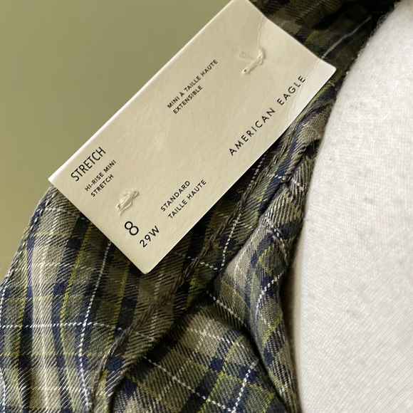 NWT American Eagle Green, Blue & White Plaid Stretch Mini Skirt, Size 8 - Picture 10 of 14